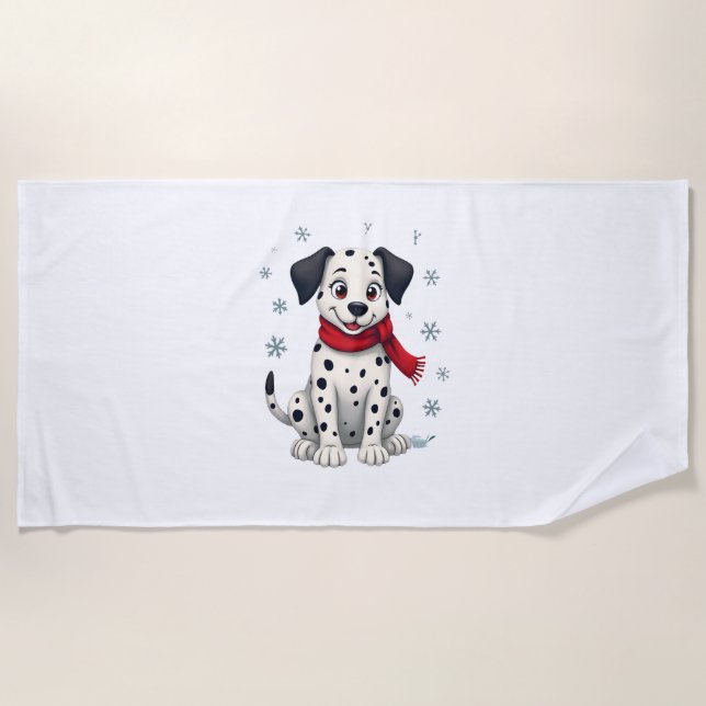Toalha De Praia Dalmaciano Snowy Fun dog (Frente)