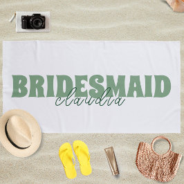 Toalha De Praia Dama de Honra Nome Personalizado Feminino Branco e