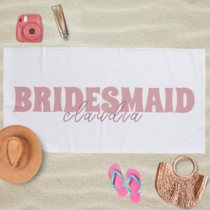 Toalha De Praia Dama de Honra Nome Personalizado Feminino Branco e
