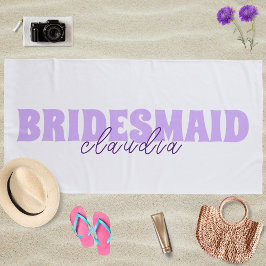 Toalha De Praia Dama de Honra Nome Personalizado Feminino Branco e