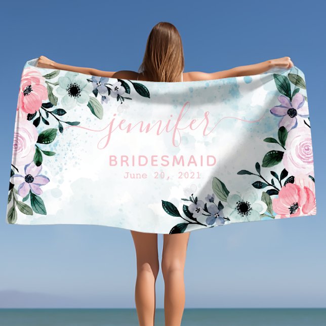 Toalha De Praia Damas de Honra Festa de Despedida de Solteira Nome (Bridesmaid Bachelorette Party Personalized Name Beach Towel)