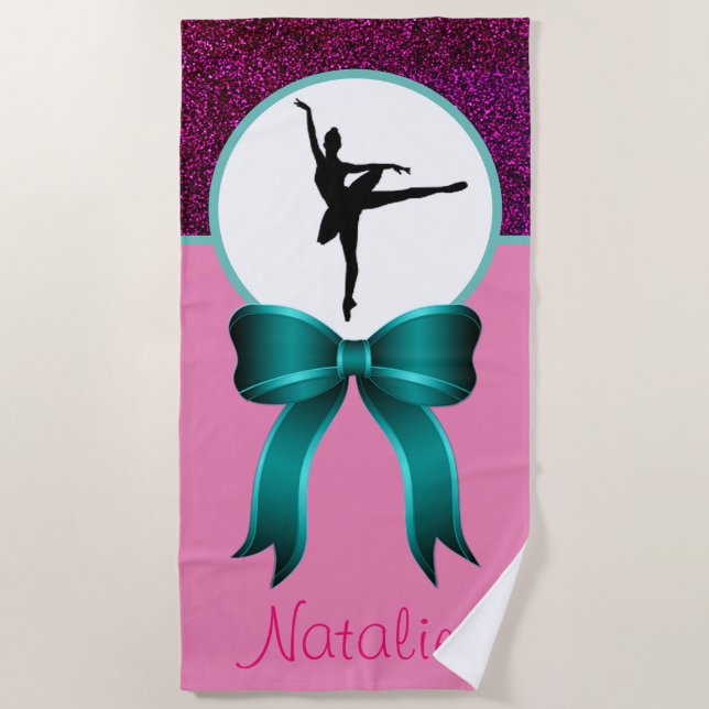 Toalha De Praia Dance Glitter e Arco Girls Beach Towel com nome (Frente)