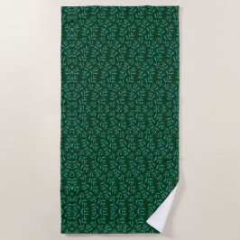 Toalha De Praia  Dark Green Background with Teal Botanical Leaves