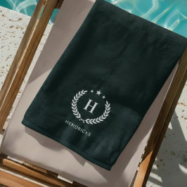 Toalha De Praia Dark Green Stylish Monogram Modern Minimalist