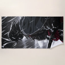 Toalha De Praia Dark Samurai Warrior in the Rain Illustration