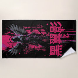 Toalha De Praia Dark Winged Warrior – Japanese Kanji Design