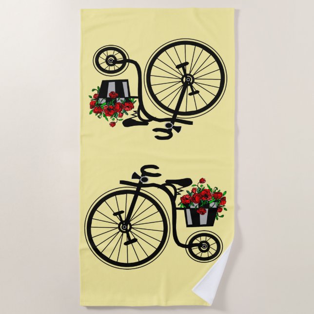 Toalha de Praia de Bicicleta de Flores - Sua Cor (Frente)