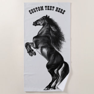 Toalha de Praia de Cavalo Negro com Texto Personal