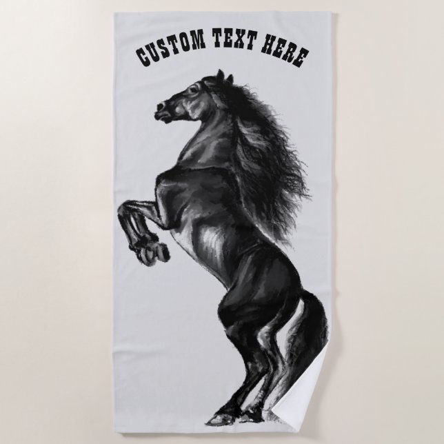 Toalha de Praia de Cavalo Negro com Texto Personal (Frente)