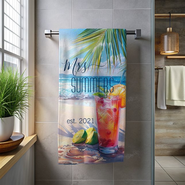 Toalha de praia de coquetel de monograma de Sra. R (Criador carregado)