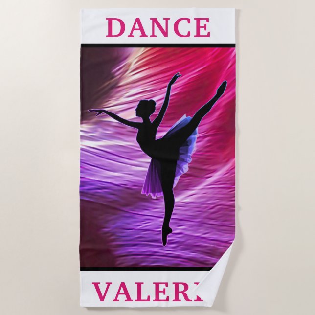 Toalha de Praia de Dança Abstrata Rosa e Roxa (Frente)