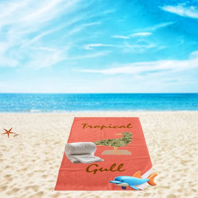 Toalha de Praia de Gaivota Tropical (Relax on a traditional, style beach towel, with a tropical theme, this summer!)