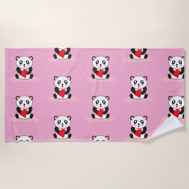 Toalha de praia de Kawaii Panda para Crianças (Frente)