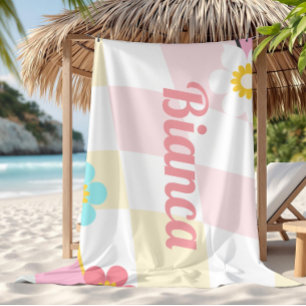 Toalha de praia de nome personalizado Retro Groovy