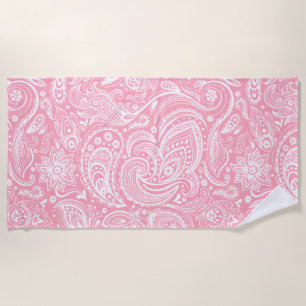 Toalha De Praia De Paisley Floral Branca E Rosa