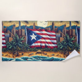Toalha de Praia de Porto Rico com Bandeira
