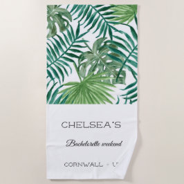 Toalha de Praia de Solteira Folha Tropical Aquarel