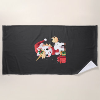 Toalha De Praia Decoração de Natal Unicórnio Camisa de Natal do Pa