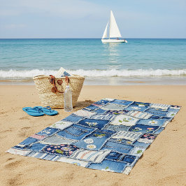 Toalha De Praia Denim Patchwork