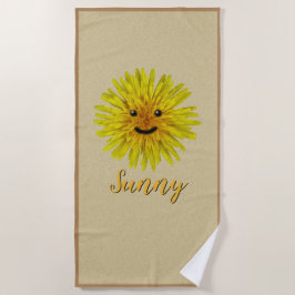 Toalha De Praia Dente-de-leão feliz no texto feito sob encomenda