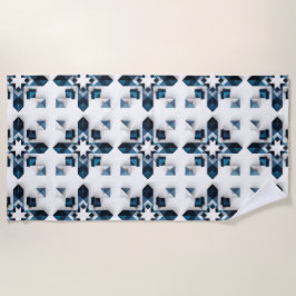 Toalha De Praia Desenho Abstrato Geométrico em Azul e Branco