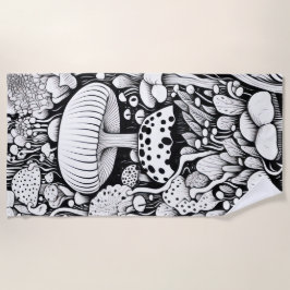 Toalha De Praia Desenho de linha de cogumelo 
