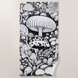 Toalha De Praia Desenho de linha de cogumelo