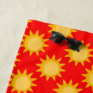Toalha De Praia Desenho de padrão de sol brilhante em vermelho