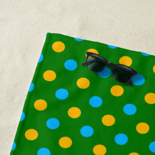 Toalha De Praia Desenho de Pontos Polka Amarelo Verde Preto