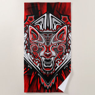 Toalha De Praia Desenho Totêmico Tribal Haida de Lobo