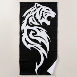 Toalha De Praia Desenho Tribal Minimalista de Tigre Preto e Branco