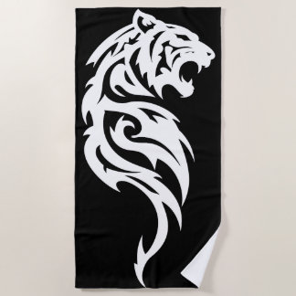 Toalha De Praia Desenho Tribal Minimalista de Tigre Preto e Branco