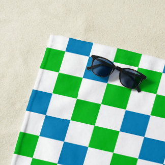 Toalha De Praia Desenho Xadrez Azul Branco Verde