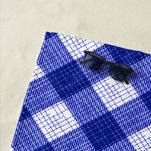 Toalha De Praia Desenho Xadrez Bold Azul e Branco
