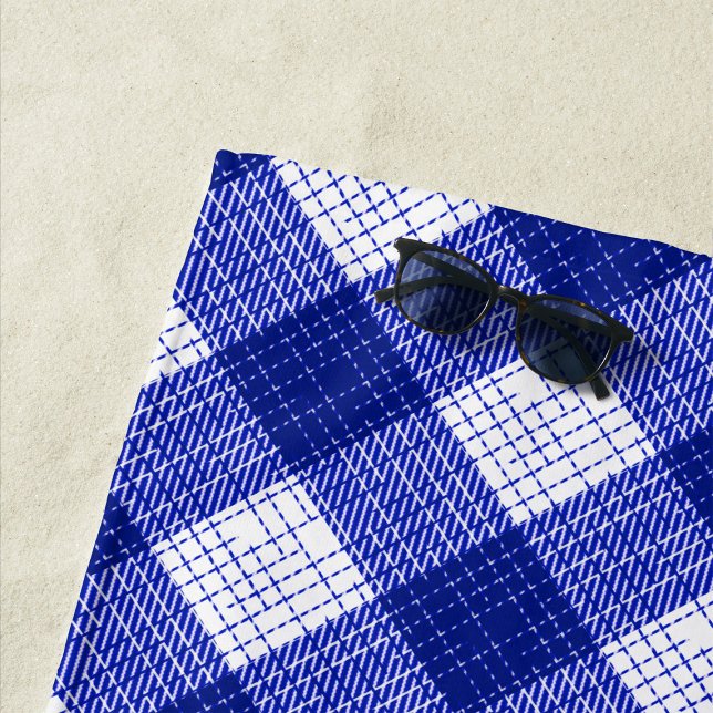 Toalha De Praia Desenho Xadrez Bold Azul e Branco (Criador carregado)