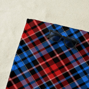 Toalha De Praia Desenho Xadrez Escocês de Plaid Vermelho Azul Sobr