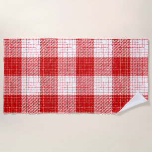 Toalha De Praia Desenho Xadrez Quadrados Grandes Vermelho e Branco