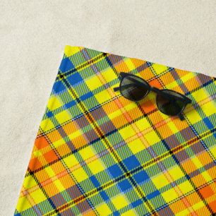 Toalha De Praia Desenho Xadrez Tartan Laranja Azul Amarelo