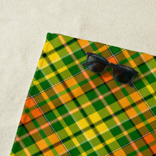 Toalha De Praia Desenho Xadrez Tartan Verde Amarelo Laranja
