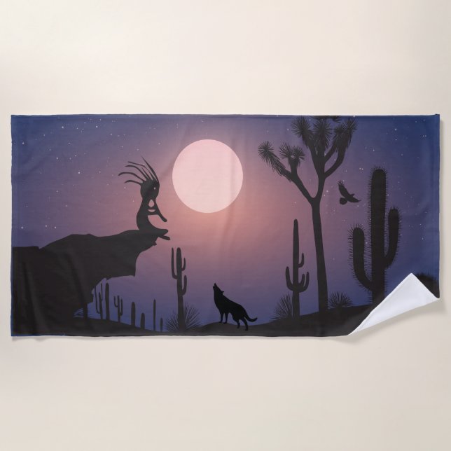 Toalha De Praia Desert Wolf Arizona Kokopelli Beach Towel (Frente)