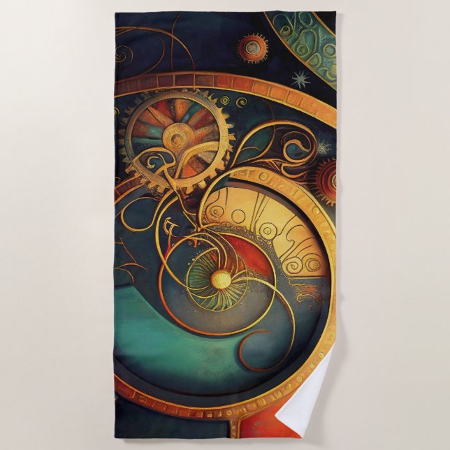 Toalha De Praia Design Abstrato Steampunk de Relógio (Frente)