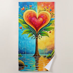 Toalha De Praia Design da árvore do amor e da vida