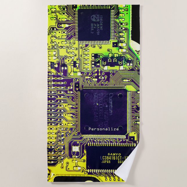 Toalha De Praia Design de Circuito Impresso Moderno - Adicionar No (Frente)