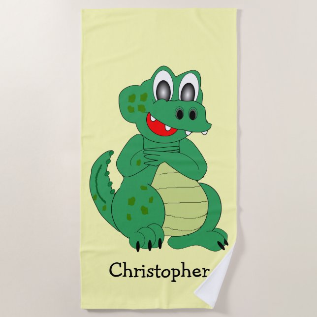 Toalha De Praia Design de Crocodilo Personalizado Amarelo (Frente)