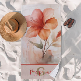 Toalha De Praia Design de Flor de Hibiscus com Monograma Elegante
