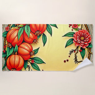 Toalha De Praia Design de Ilustração Floral de Queda Festiva