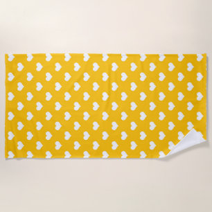 Toalha De Praia Design de Padrão Coração de Amor Branco Amarelo