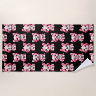 Toalha De Praia Design de Padrão de Cachorro Rosa - Preto