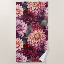 Toalha De Praia Design de Padrão de Dahlia Rosa-Vermelho-Cria