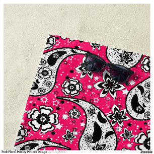 Toalha De Praia Design de padrão de Paisley Floral rosa